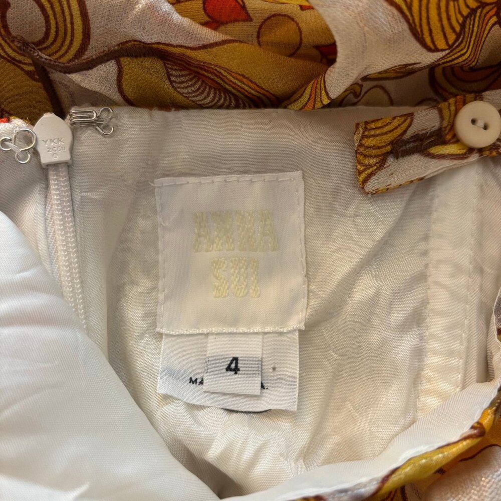 Anna Sui Silk Cocktail Dress, Gold, Size 4 💛 Two-Way Strapless or Babydoll - Picture 5 of 13